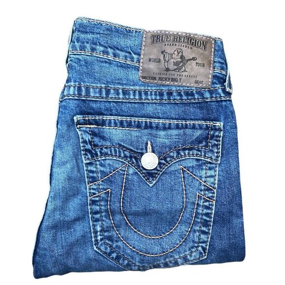 TRUE Religion Jean Shorts Size 34 RICKY BIG T Blue - Picture 1 of 5